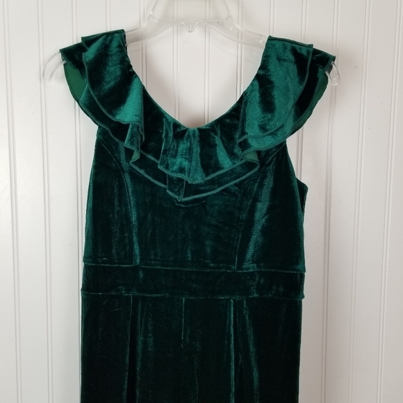 Zunie Girls Size 16 Ruffle Neck Velvet Jumpsuit Hunter Green Stretchy Holiday - Picture 4 of 11